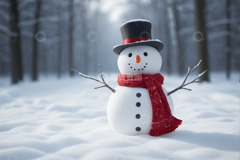 高清大图下载【趣麦麦图】雪地中的可爱雪人