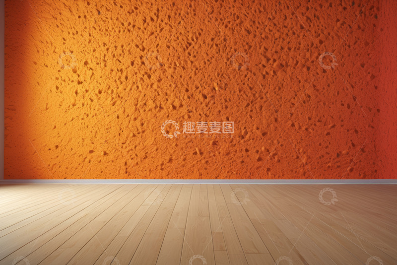 高清大图下载【趣麦麦图】橙红色墙面与木质地板场景