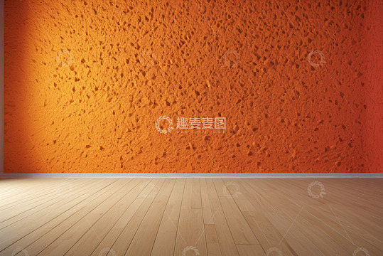 橙红色墙面与木质地板场景