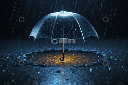 雨中地面上的透明雨伞