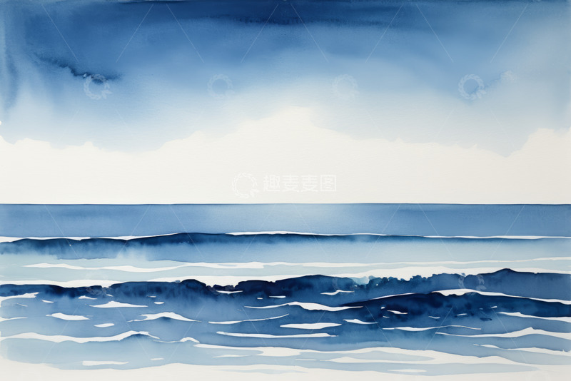 高清大图下载【趣麦麦图】蓝色水彩风格海洋景观