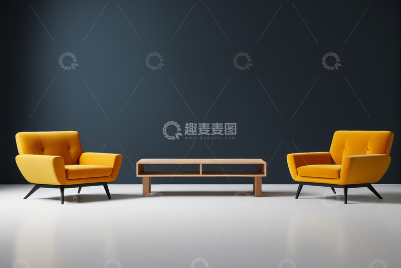 高清大图下载【趣麦麦图】现代黄色沙发与木质茶几组合