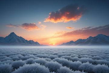 雪山原野日出自然风光