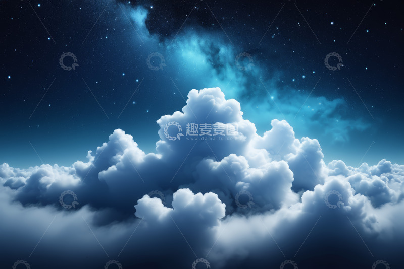 高清大图下载【趣麦麦图】夜空下的云朵与星空景象