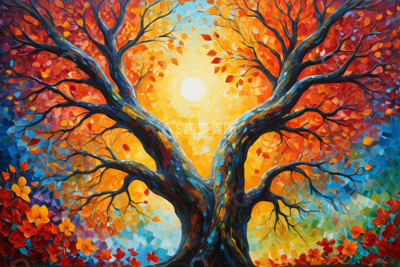 高清大图下载【趣麦麦图】秋日阳光下的多彩大树