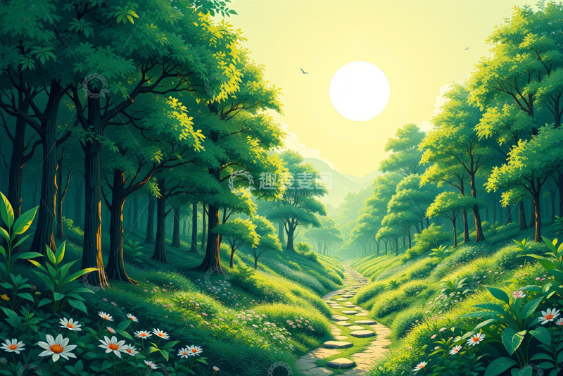 高清大图下载【趣麦麦图】森林中的阳光小径
