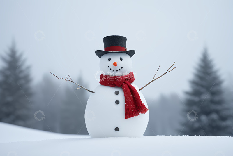 高清大图下载【趣麦麦图】戴帽围巾雪人立雪地