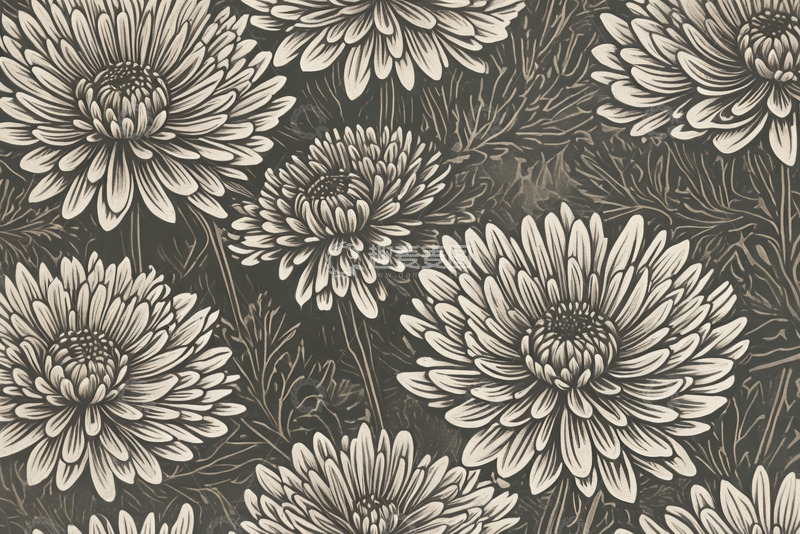 高清大图下载【趣麦麦图】菊花图案装饰背景素材