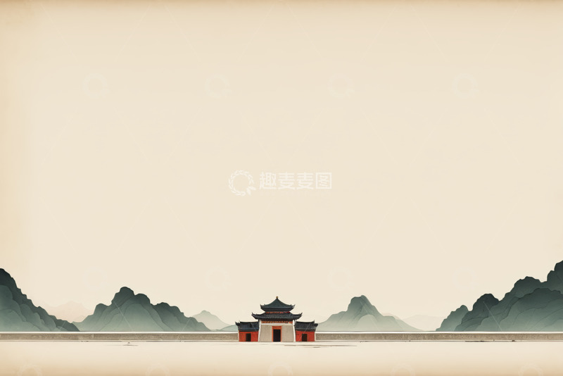 高清大图下载【趣麦麦图】中式古建筑山水背景图