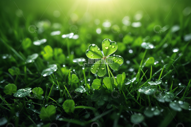 高清大图下载【趣麦麦图】带露珠的三叶草特写