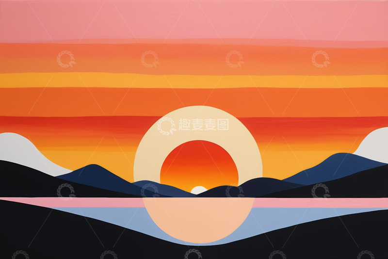 高清大图下载【趣麦麦图】日落时分山水间自然景观