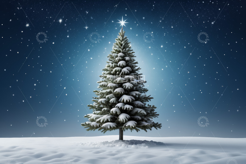 高清大图下载【趣麦麦图】雪夜中的圣诞树