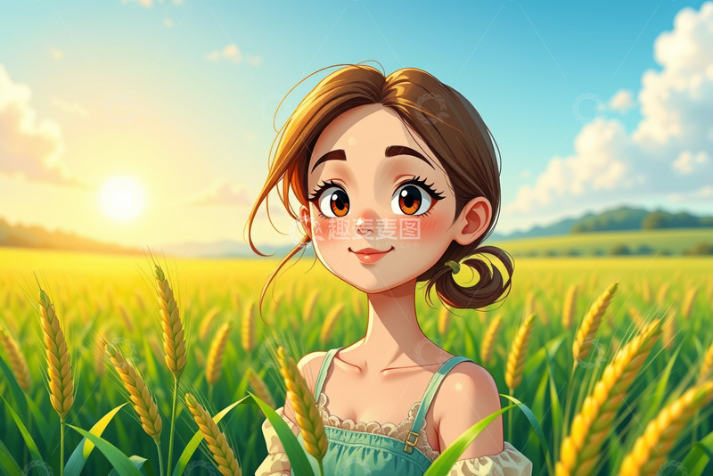 高清大图下载【趣麦麦图】女孩站立于麦田中