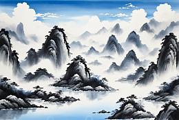 水墨风格山水风景画面