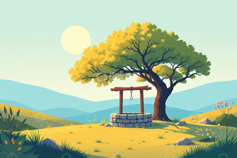 高清大图下载【趣麦麦图】户外树下古井田园风光