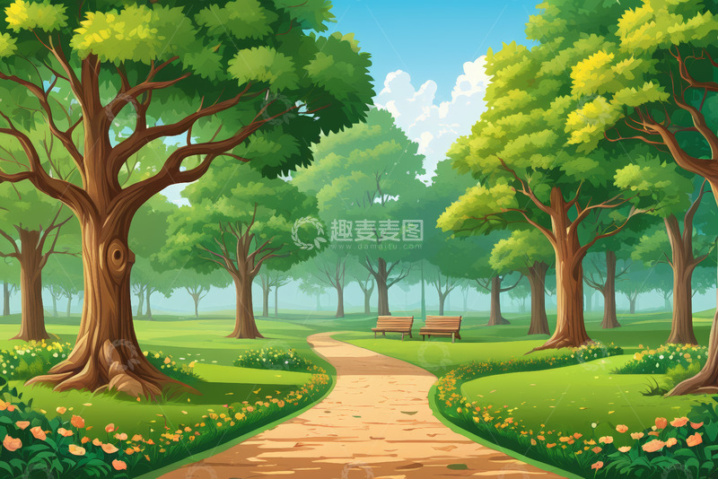 高清大图下载【趣麦麦图】公园林荫小道动画场景