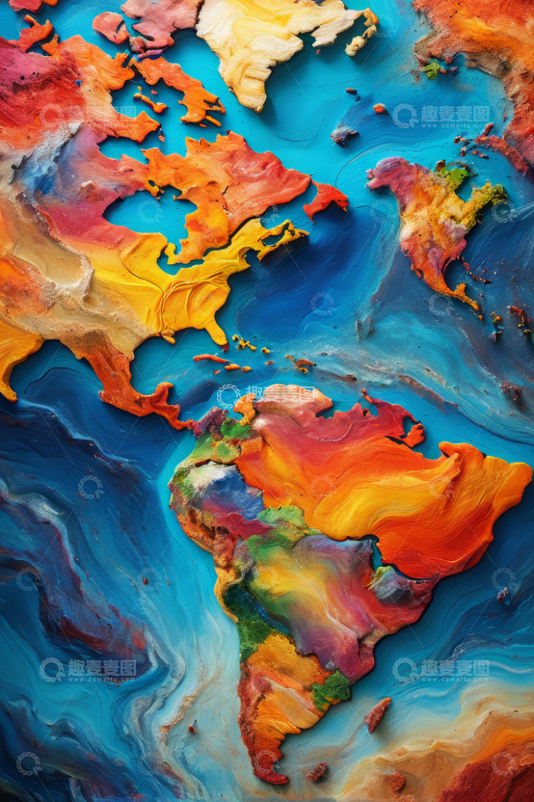 彩色颜料绘制的世界地图