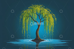 水中垂柳插画素材