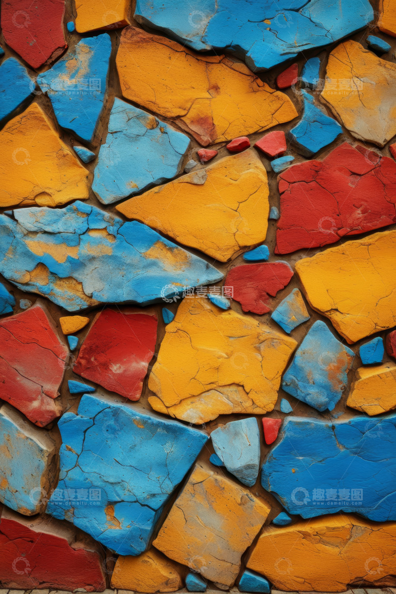 高清大图下载【趣麦麦图】彩色拼接石块墙面纹理