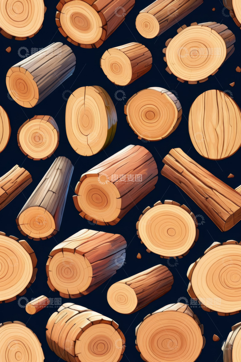 高清大图下载【趣麦麦图】卡通风格木材原木图案