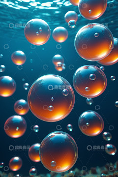 水中漂浮的彩色气泡画面