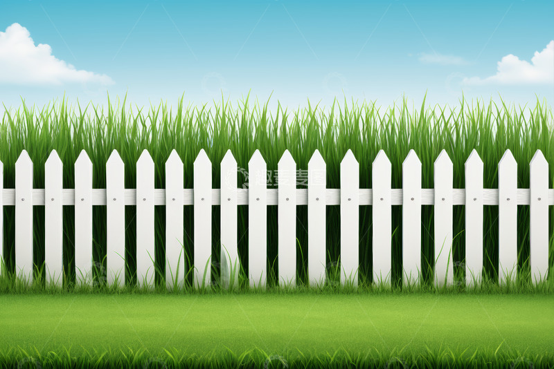 高清大图下载【趣麦麦图】白色栅栏与草地蓝天背景