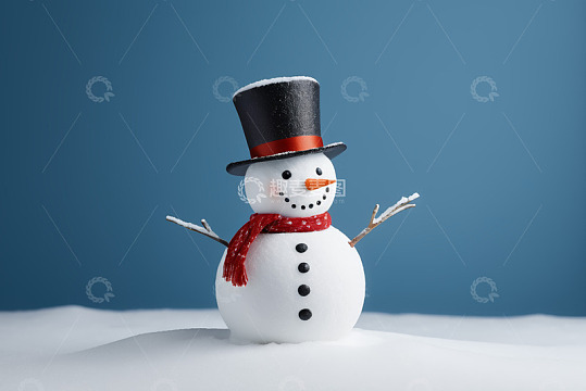 戴着礼帽围巾的可爱雪人