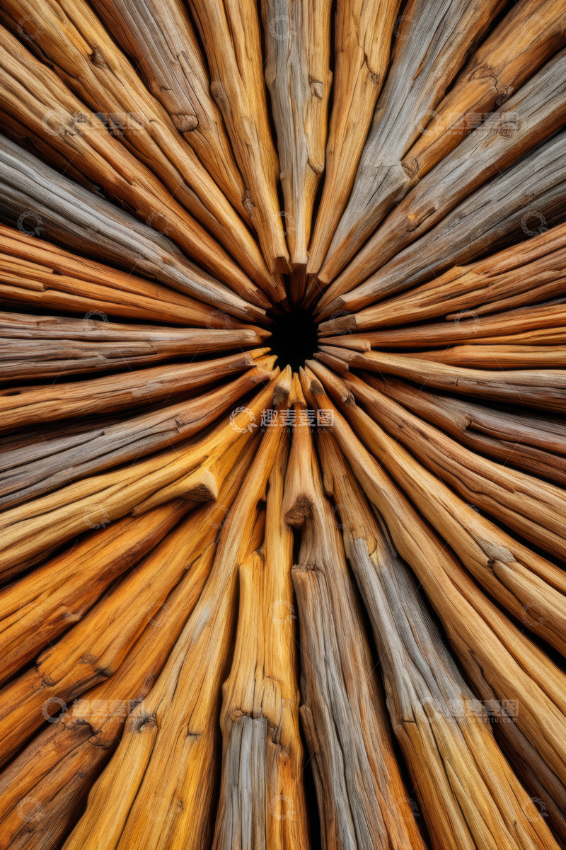 高清大图下载【趣麦麦图】放射状排列的木材纹理特写