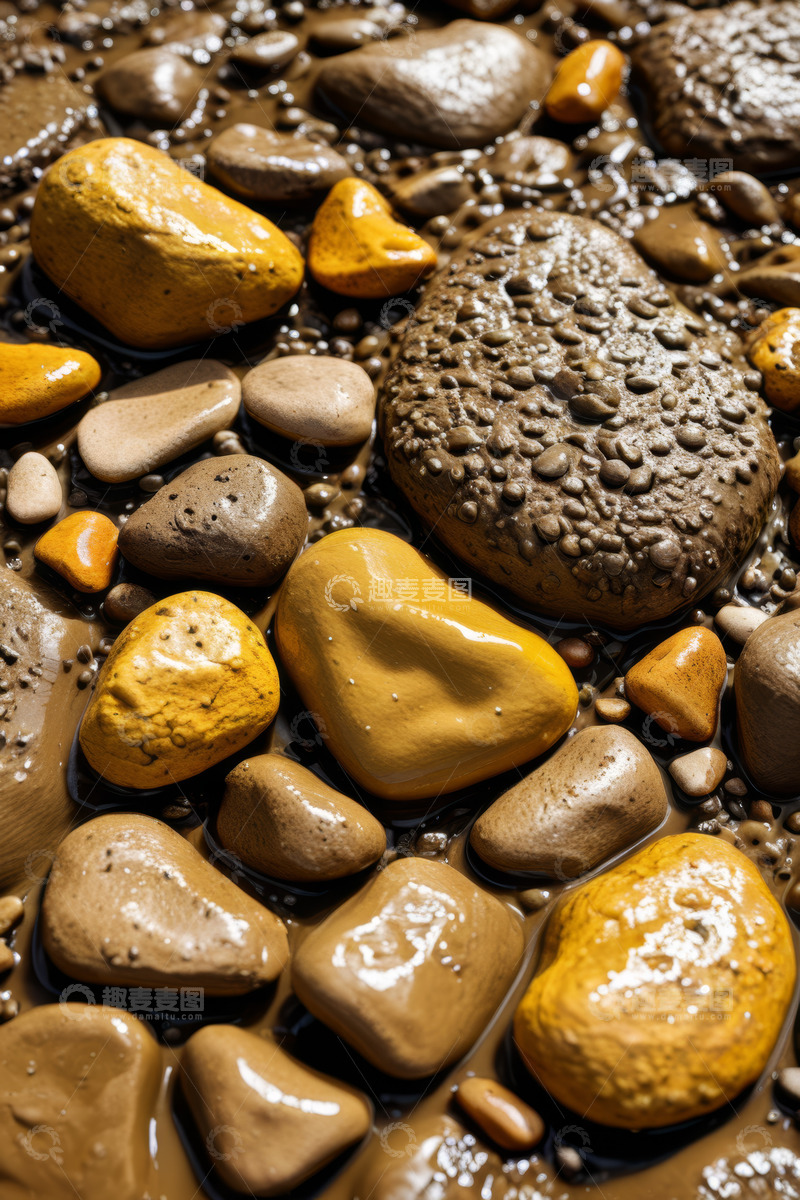 高清大图下载【趣麦麦图】湿润地面上的多彩鹅卵石