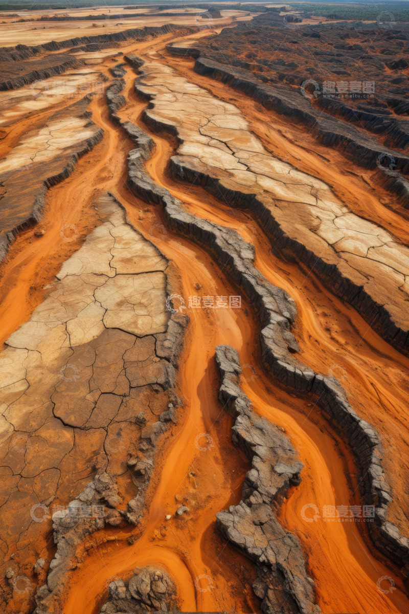 高清大图下载【趣麦麦图】干旱土地上的橙色溪流景观