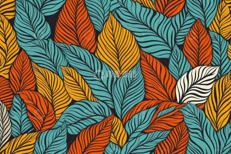 高清大图下载【趣麦麦图】多彩叶片图案背景设计素材