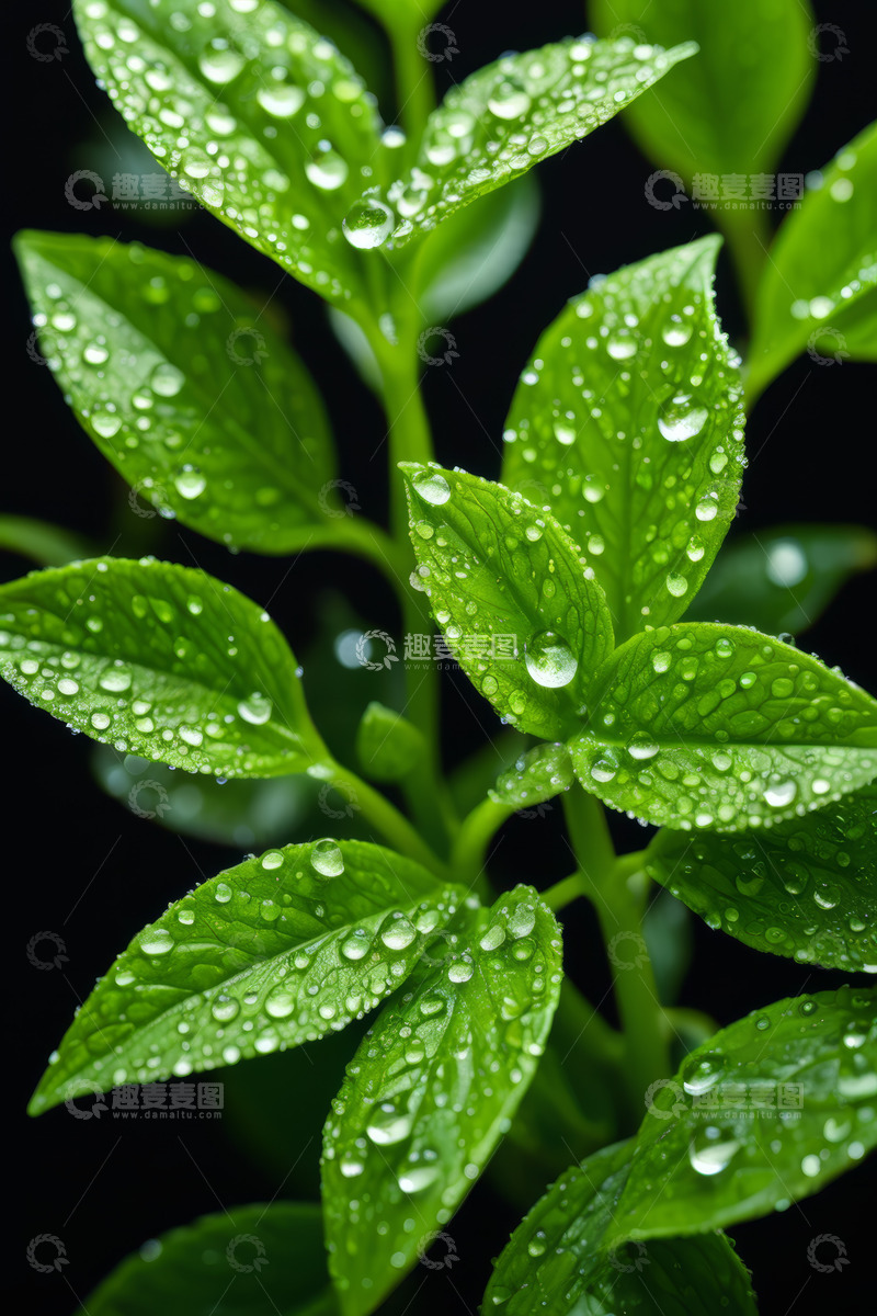 高清大图下载【趣麦麦图】带水珠的绿色植物特写