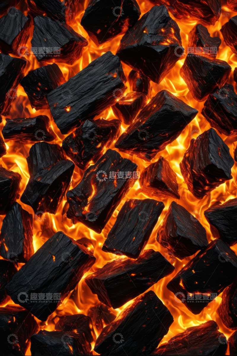 高清大图下载【趣麦麦图】燃烧中的木炭火焰画面