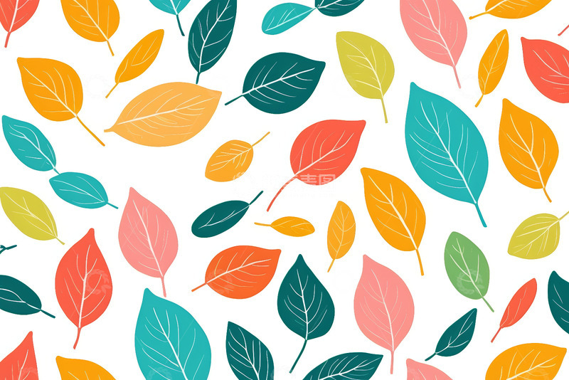 高清大图下载【趣麦麦图】多彩树叶图案背景
