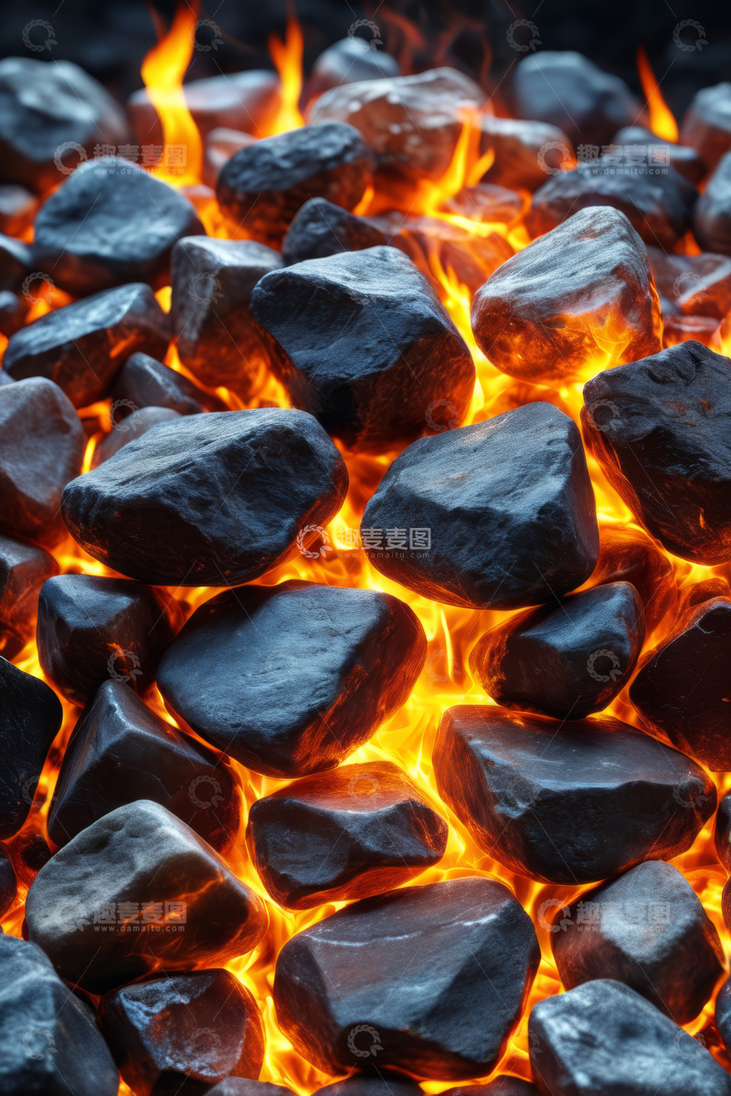 高清大图下载【趣麦麦图】燃烧火焰中的黑色石块