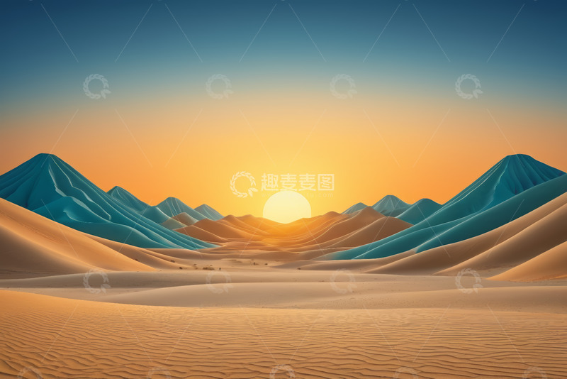 高清大图下载【趣麦麦图】沙漠日落全景自然风光