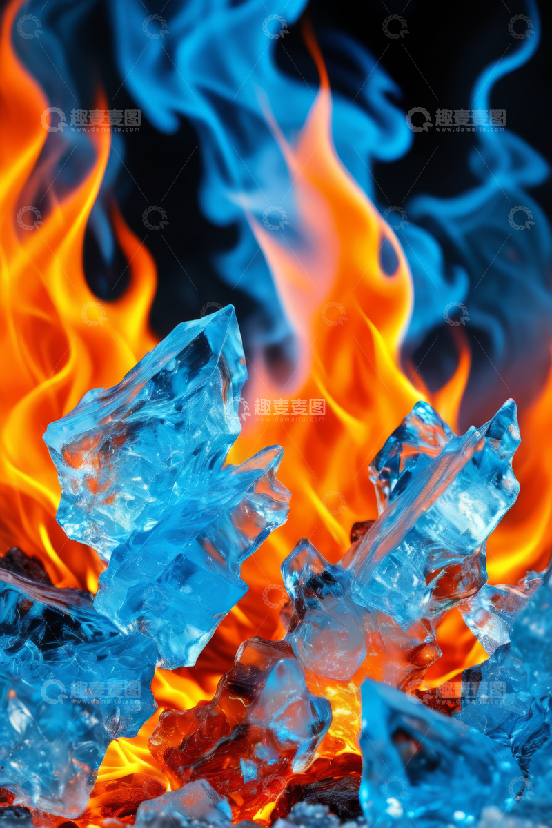 高清大图下载【趣麦麦图】火焰中的蓝色晶体