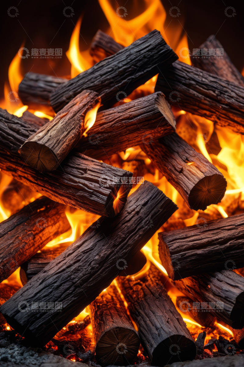 高清大图下载【趣麦麦图】燃烧的木柴火焰素材