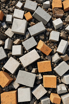碎石上的砖块组合素材