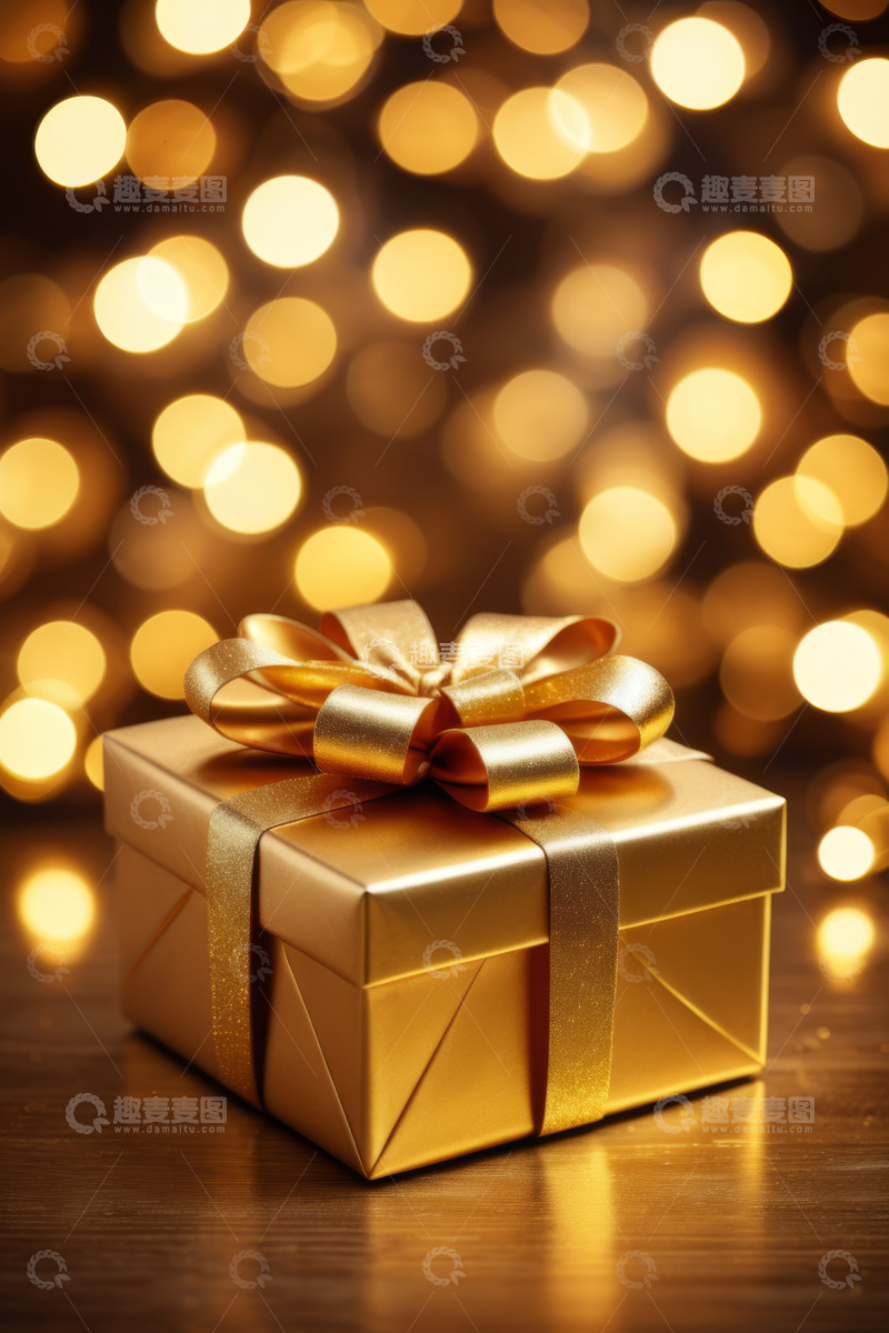 高清大图下载【趣麦麦图】金色礼品盒与光斑背景