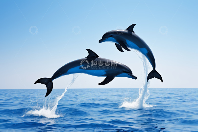高清大图下载【趣麦麦图】海豚跃出海面场景
