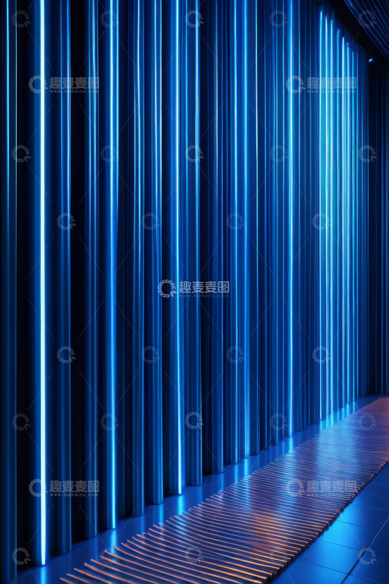 高清大图下载【趣麦麦图】蓝色发光条状背景空间场景