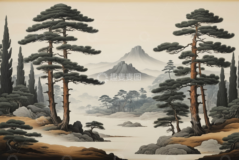 高清大图下载【趣麦麦图】中式山水风景古风绘画素材