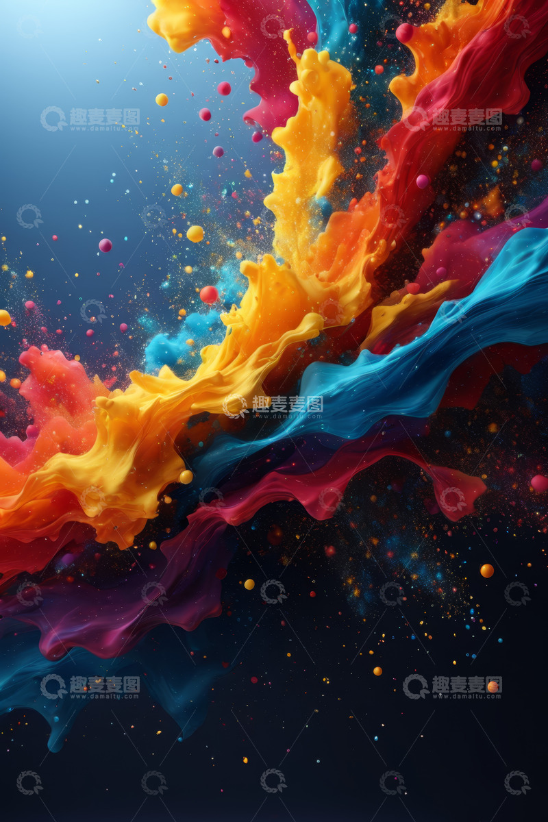 高清大图下载【趣麦麦图】多彩油漆流体飞溅素材