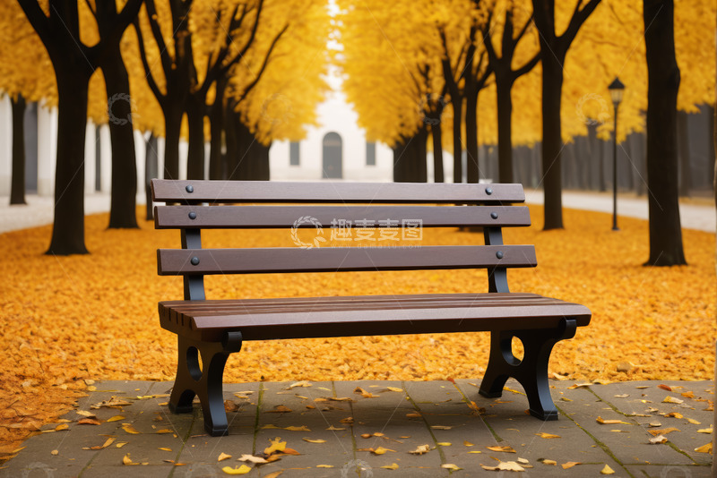 高清大图下载【趣麦麦图】秋日公园长椅风景