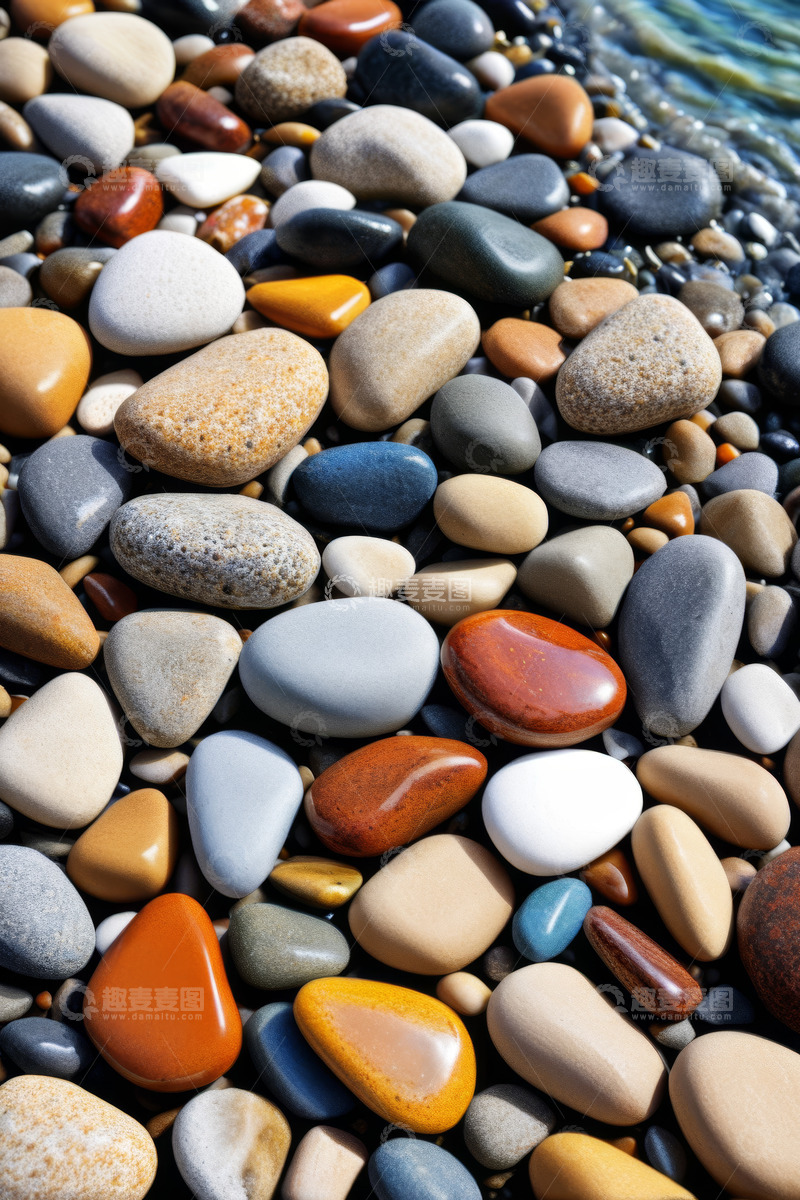 高清大图下载【趣麦麦图】海滩上的多彩鹅卵石