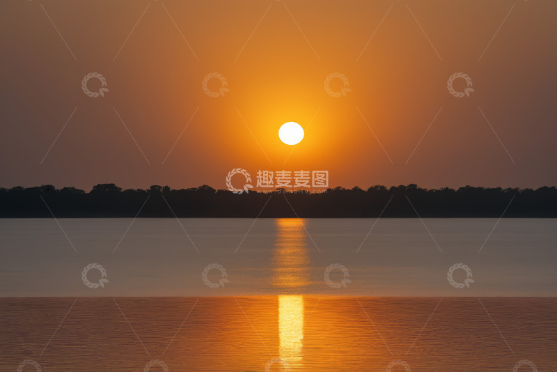 高清大图下载【趣麦麦图】湖面日落全景