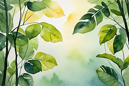 水彩风格绿叶阳光背景素材