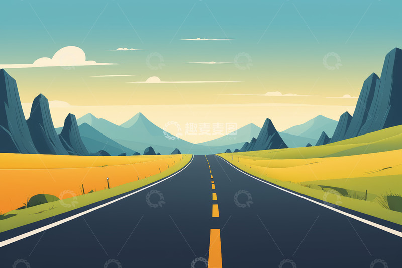 高清大图下载【趣麦麦图】开阔道路旁的自然风光