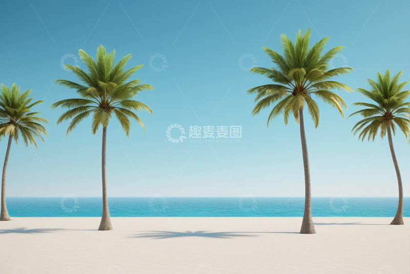 高清大图下载【趣麦麦图】海滩上的棕榈树与海景